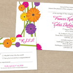 Modern bright daisy wedding invitation and reply card