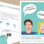 Modern cartoon portrait wedding stationery