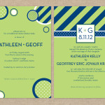 Navy and lime modern rehearsal dinner and wedding invitations