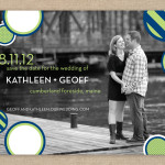 Navy and lime modern photo wedding save the date card