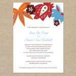 Orange and teal floral wedding invitation