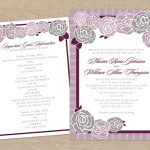 Purple and gray rose wedding invitation and information card