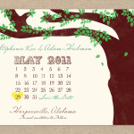 Vintage tree calendar wedding save the date card