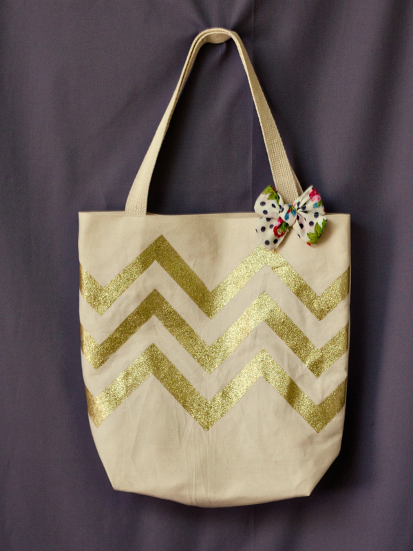 gold glitter chevron natural tote bag
