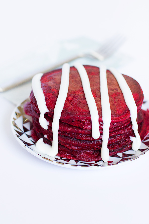 Red Velvet Pancakes with Cream Cheese Drizzle from sarahhearts.com Red Velvet Pancakes with Cream Cheese Drizzle from sarahhearts.com