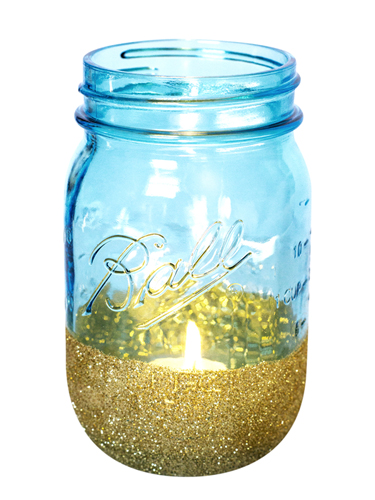Blue Anniversary Ball Mason Jar Glitter Votives | Sarah Hearts for Redbook Magazine