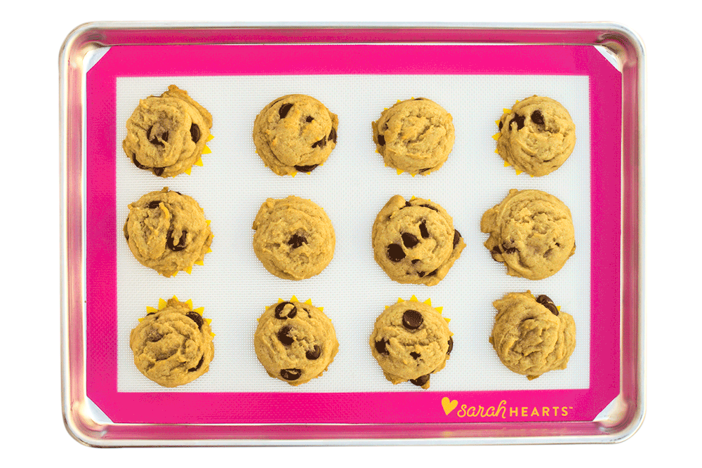 Pink and yellow sunflower non-stick silicone baking mat by Sarah Hearts