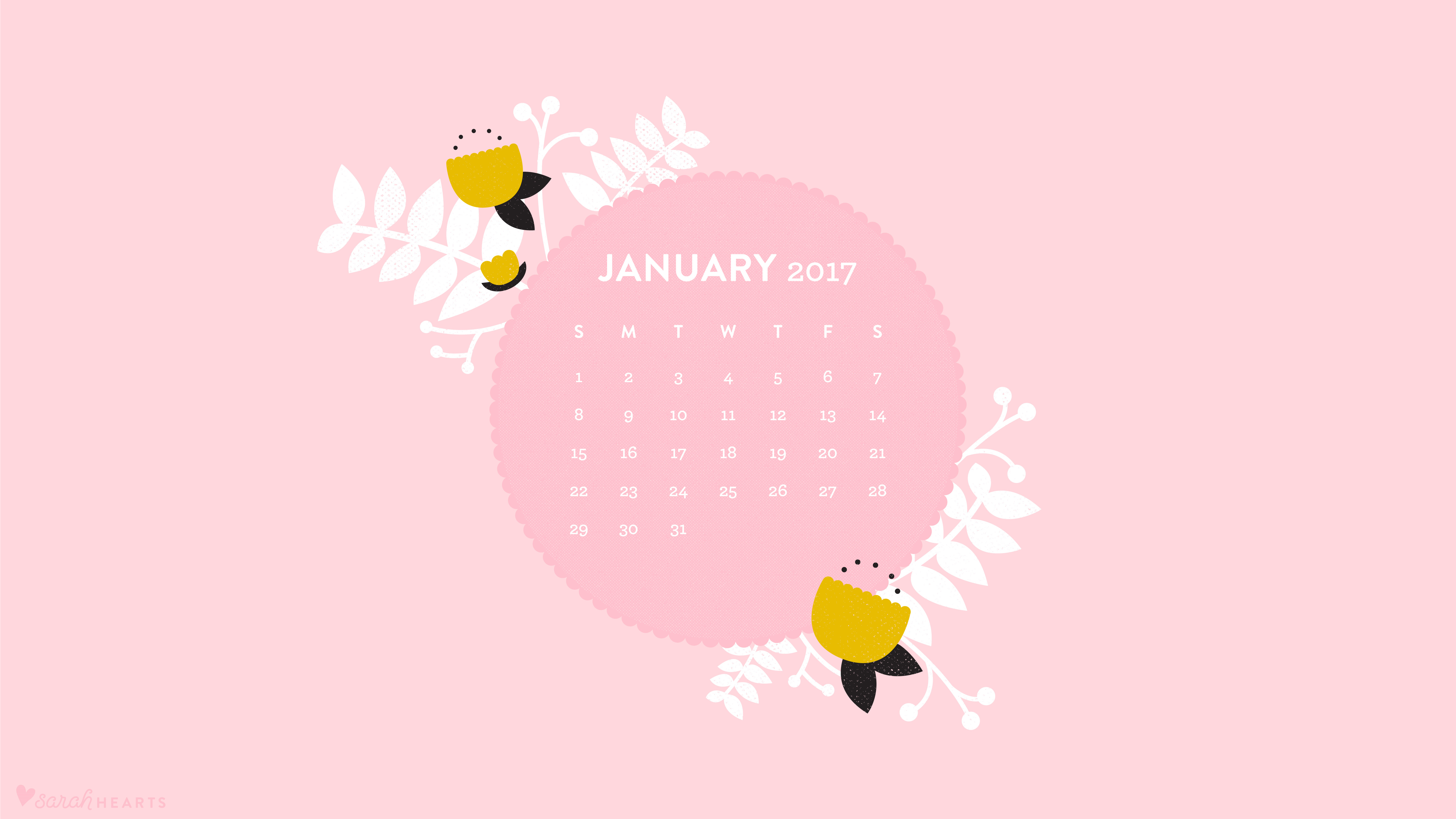 January 2017 Calendar Wallpaper - Sarah Hearts