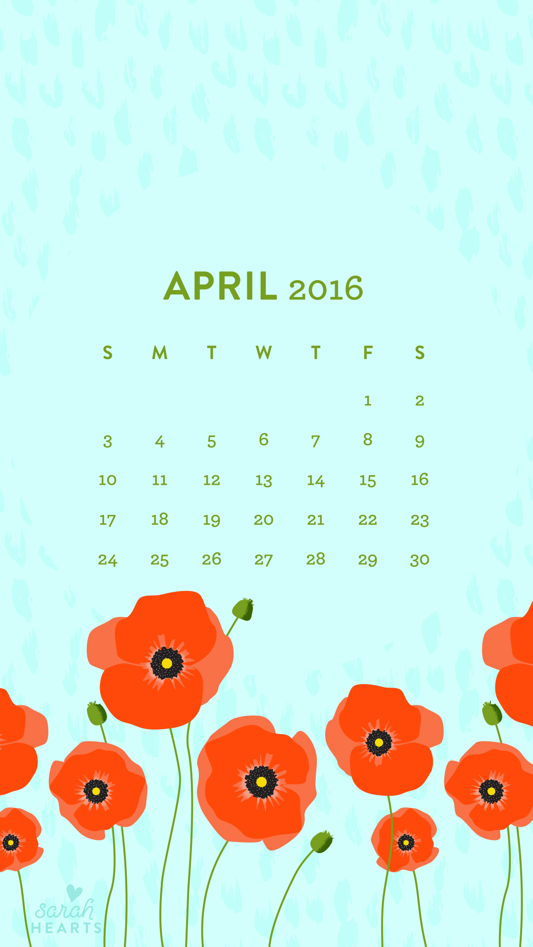 April 2016 Poppy Calendar Wallpaper - Sarah Hearts
