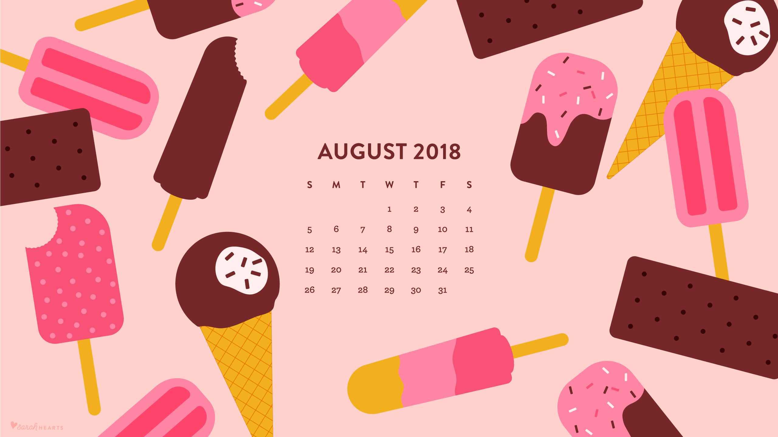 August 2018 Popsicle Calendar Wallpaper - Sarah Hearts