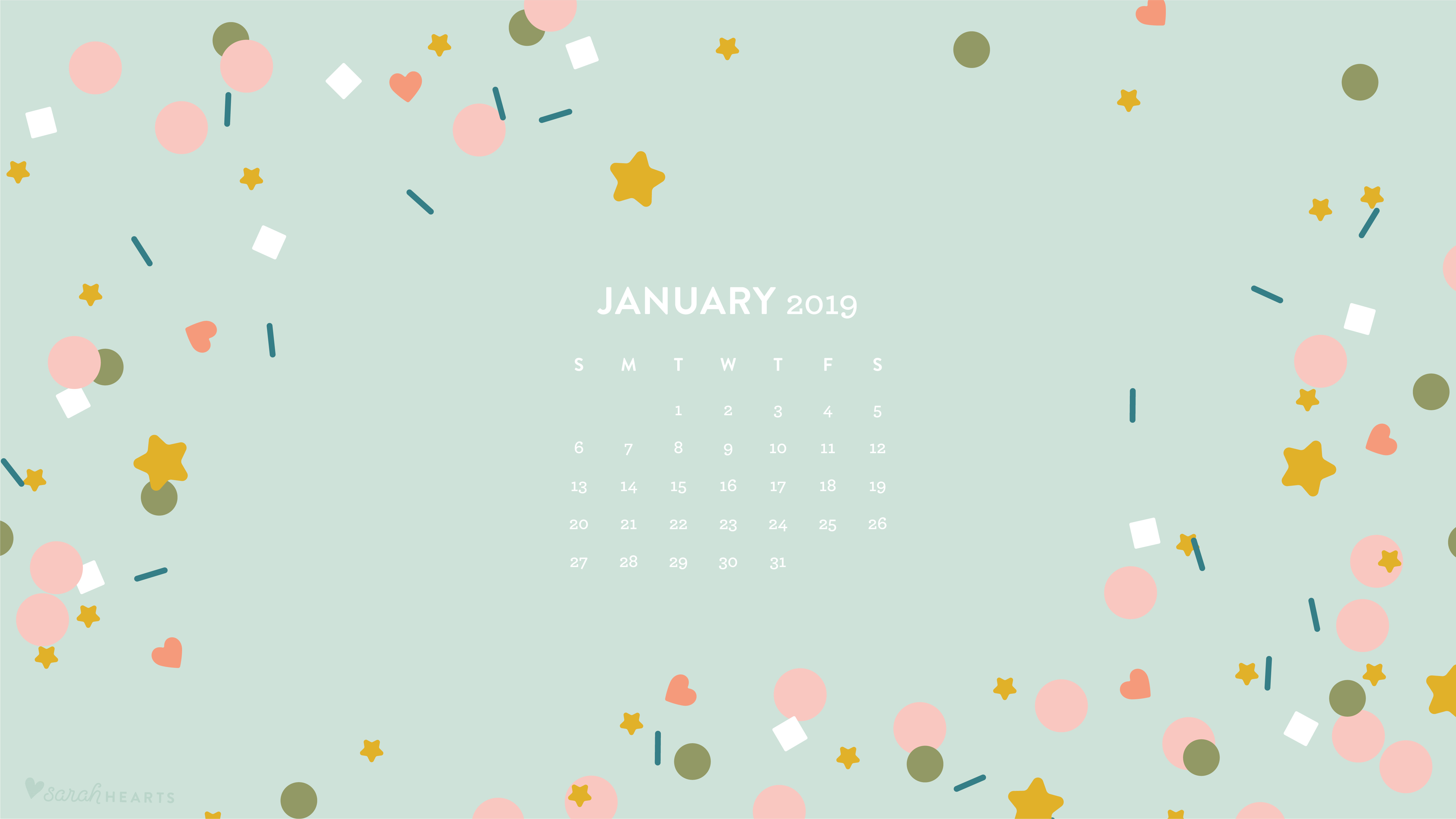 January 2019 Confetti Calendar Wallpaper Sarah Hearts