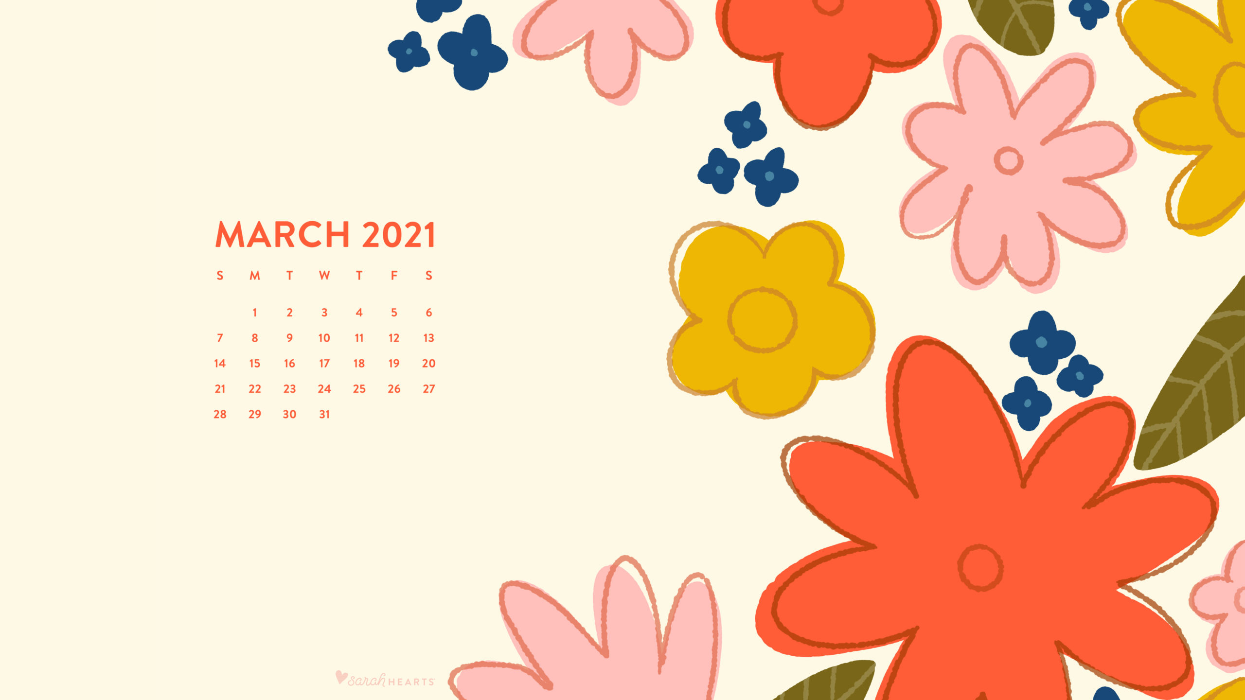 March 2021 Floral Calendar Wallpaper - Sarah Hearts