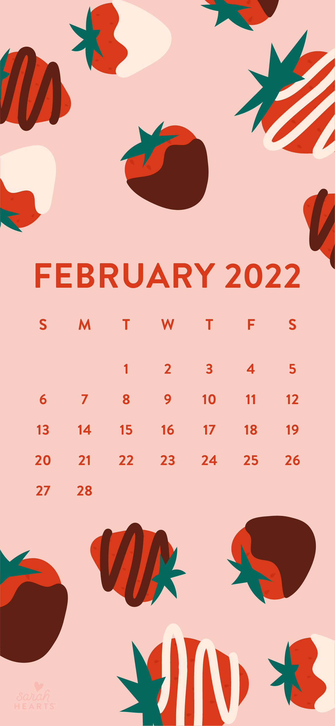 February 2022 Calendar Wallpaper February 2022 Chocolate Dipped Strawberry Calendar Wallpaper - Sarah Hearts