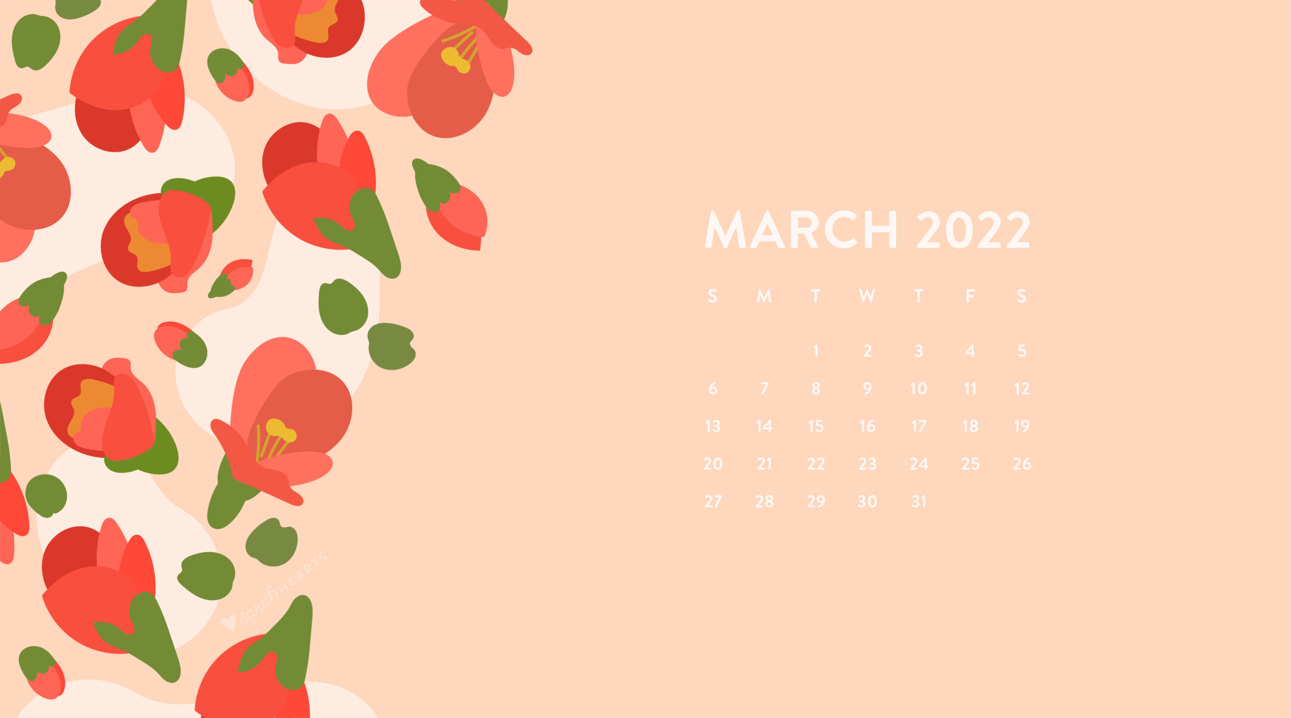March 2022 Desktop Calendar March 2022 Calendar Wallpaper - Sarah Hearts